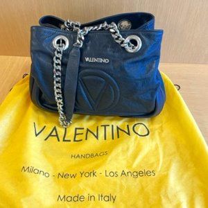 Valentino Black Leather Purse w/Chain Leather Straps